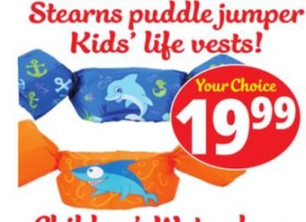 Ocean State Job Lot Stearns puddle jumper kids' life vests offer