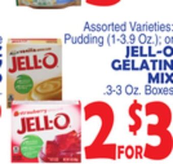 Bravo Supermarkets Jell-o gelatin mix. 3-3 oz. boxes offer