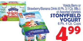 Bravo Supermarkets Stonyfield yogurt 6 pk. 4 oz. cups offer