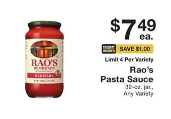 Fairway Store Market Rao's pasta sauce offer