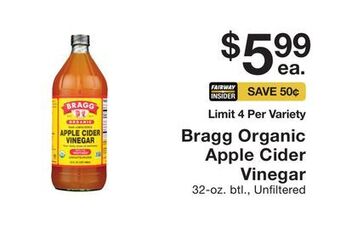 Fairway Store Market Bragg organic apple cider vinegar offer
