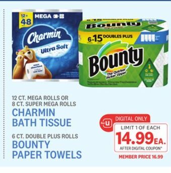 Kings Food Markets 12 ct. mega rolls or 8 ct. super mega rolls charmin bath tissue 6 ct. double plus rolls bounty paper towels offer