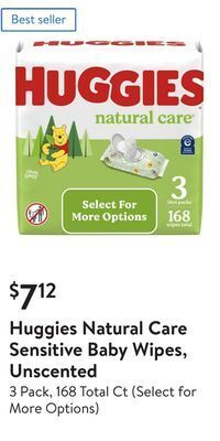 Walmart Huggies natural care sensitive baby wipes, unscented offer