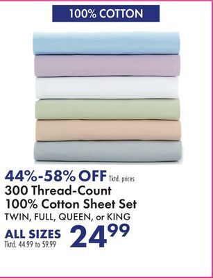 Boscov's 300 thread-count 100% cotton sheet set offer