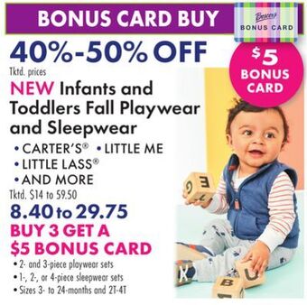 Boscov's New infants and toddlers fall playwear and sleepwear offer