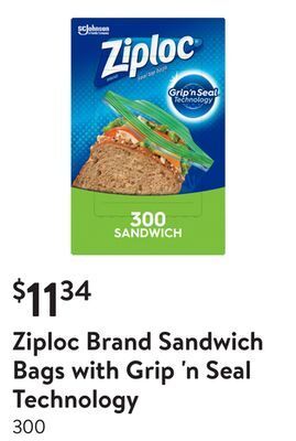 Walmart Ziploc brand sandwich bags with grip 'n seal technology offer