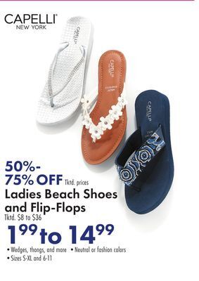Boscov's Ladies beach shoes and flip-flops offer
