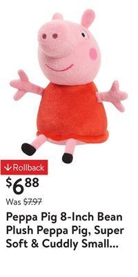 Walmart Peppa pig 8-inch bean plush peppa pig, super soft & cuddly small plush stuffed animal, kids toys for ages 2 up offer