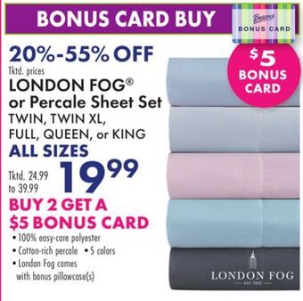 Boscov's London fog® or percale sheet set offer