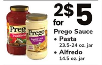ACME Prego sauce pasta 23.5-24 oz. jar, alfredo 14.5 oz. jar offer