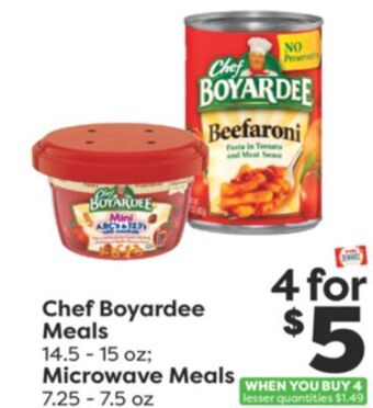 Weis Markets Chef boyardee meals 14.5-15 oz microwave meals 7.25-7.5 oz offer