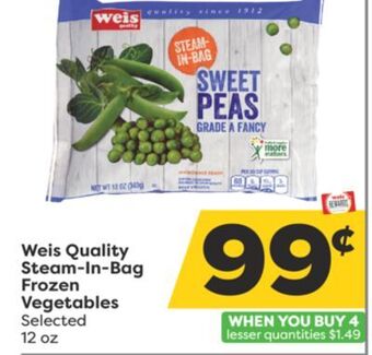 Weis Markets Weis quality steam-in-bag frozen vegetables offer