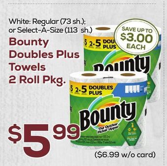 DeCicco & Sons Bounty doubles plus towels 2 roll pkg offer