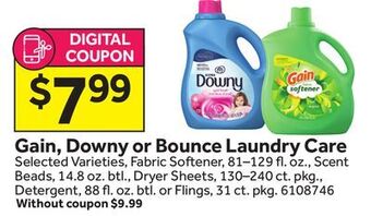 Stop&Shop Gain, downy or bounce laundry care offer