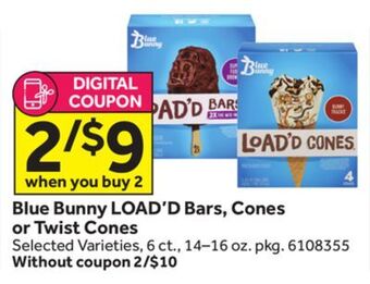 Stop&Shop Blue bunny load'd bars, cones or twist cones offer