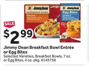 Stop&Shop Jimmy dean breakfast bowl entrée or egg bites offer