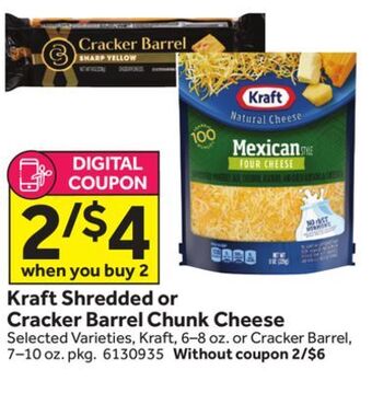 Stop&Shop Kraft shredded or cracker barrel chunk cheese offer