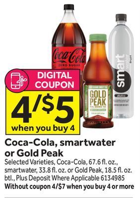 Stop&Shop Coca-cola, smartwater or gold peak offer