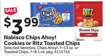 Stop&Shop Nabisco chips ahoy! cookies or ritz toasted chips offer