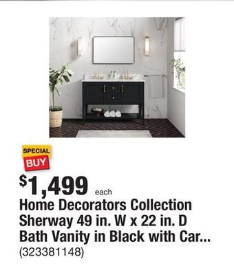 The Home Depot Home decorators collection sherway 49 in. w x 22 in. d bath vanity in black with carrara marble vanity top in white with whit offer