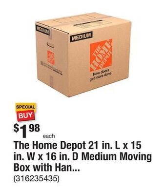 The Home Depot The home depot 21 in. l x 15 in. w x 16 in. d medium moving box with handles offer