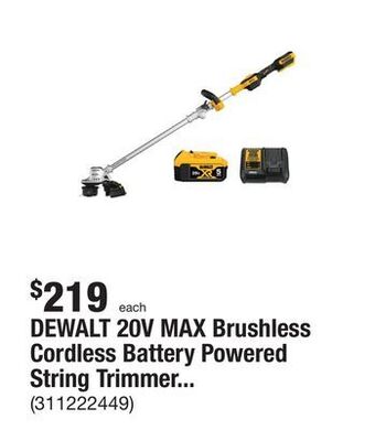 The Home Depot Dewalt 20v max brushless cordless battery powered string trimmer kit with (1) 5ah battery & charger offer