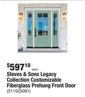 The Home Depot Steves & sons legacy collection customizable fiberglass prehung front door offer