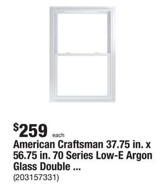 The Home Depot American craftsman 37.75 in. x 56.75 in. 70 series low-e argon glass double hung white vinyl fin with j window, screen incl offer