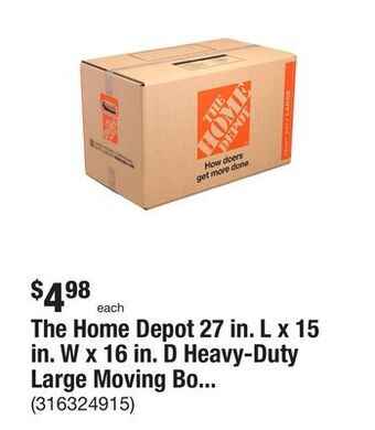 The Home Depot The home depot 27 in. l x 15 in. w x 16 in. d heavy-duty large moving box with handles offer