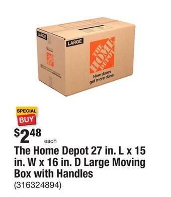 The Home Depot The home depot 27 in. l x 15 in. w x 16 in. d large moving box with handles offer