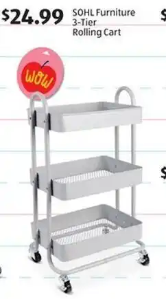 Aldi SOHL Furniture 3-Tier Rolling Cart offer