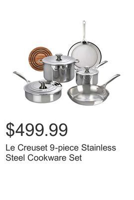 Costco Le creuset 9-piece stainless steel cookware set offer