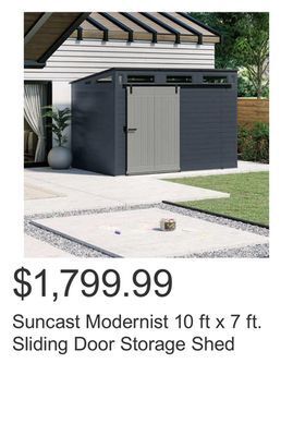 Costco Suncast modernist 10 ft x 7 ft. sliding door storage shed offer