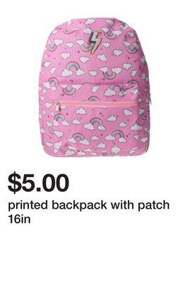 Five Below Printed backpack with patch 16in offer