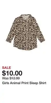 TJ Maxx Girls animal print sleep shirt offer