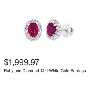 Costco Ruby and diamond 14kt white gold earrings offer