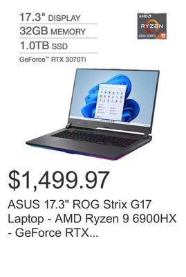 Costco Asus 17.3 rog strix g17 laptop - amd ryzen 9 6900hx - geforce rtx 3070ti - 2560 x 1440 - windows 11 offer
