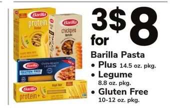 ACME Barilla pasta, plus 14.5 oz. pkg., legume 8.8 oz. pkg., gluten free 10-12 oz. pkg. offer