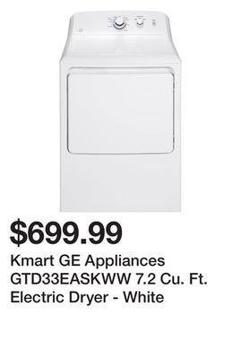 Kmart Kmart ge appliances gtd33easkww 7.2 cu. ft. electric dryer - white offer