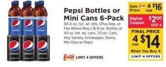 ShopRite Bottles or mini cans 6-pack offer