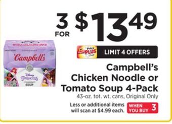 ShopRite Chicken noodle or tomato soup 4-pack offer