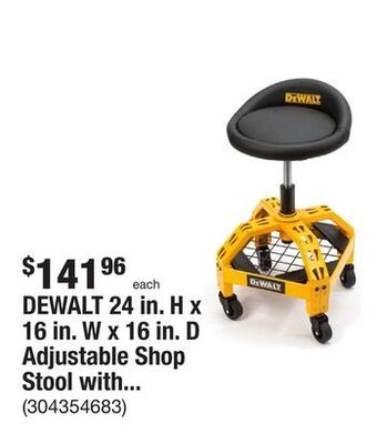 The Home Depot Dewalt 24 in. h x 16 in. w x 16 in. d adjustable shop stool with casters offer