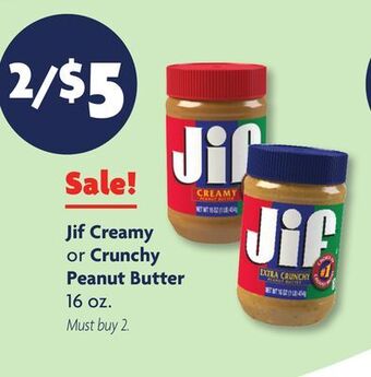 Family Dollar Jif creamy or crunchy peanut butter offer