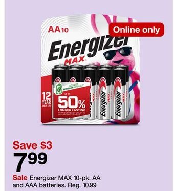 Target Energizer max 10-pk. aa and aaa batteries offer