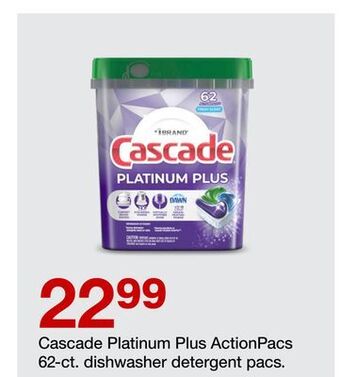 Target Cascade platinum plus actionpacs 62-ct. dishwasher detergent pacs offer
