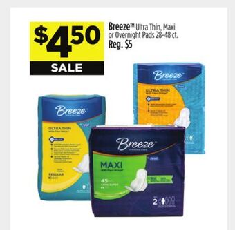 Dollar General Breeze ultra thin, maxi or overnight pads offer