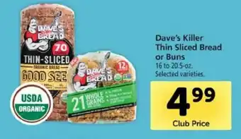 Safeway Dave's Killer Thin Sliced Bread Or Buns 16-20.5 oz offer