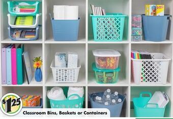 Dollar Tree Classroom bins, baskets or containers offer