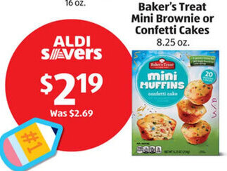 Aldi Baker's Treat Mini Brownie or Confetti Cakes 8.25 oz offer