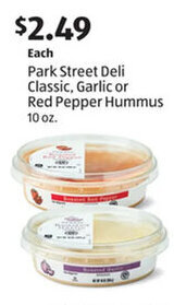 Aldi Park Street Deli Classic, Garlic or Red Pepper Hummus 10 oz. offer